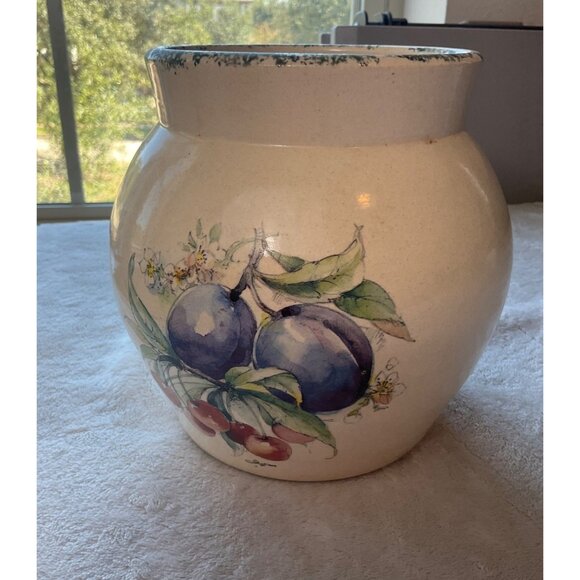 Vintage Casey Pottery Signed Vase Jar Fruit Plums and Cherries Handmade USA 6"x5 - Picture 2 of 11